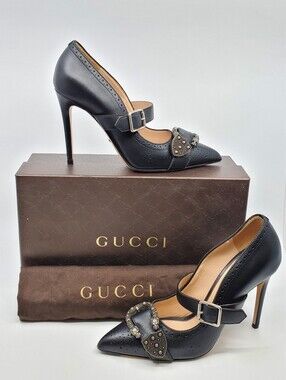 -Gucci Dionysus Perforated Leather Mary Jane Pumps-blk